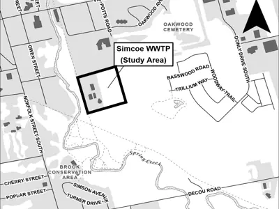 Map displaying location of project. For more information, please contact the Manager, Accessibility  Phone: 519-426-5870 or 226-NORFOLK, extension 1268 Bell Relay Service: 1-800-855-0511 Email: accessibility@norfolkcounty.ca