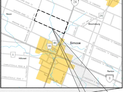Map of location for 13th Street Arch Culvert Rehabilitation project. Contact accessibility@norfolkcounty.ca if you require further information. 