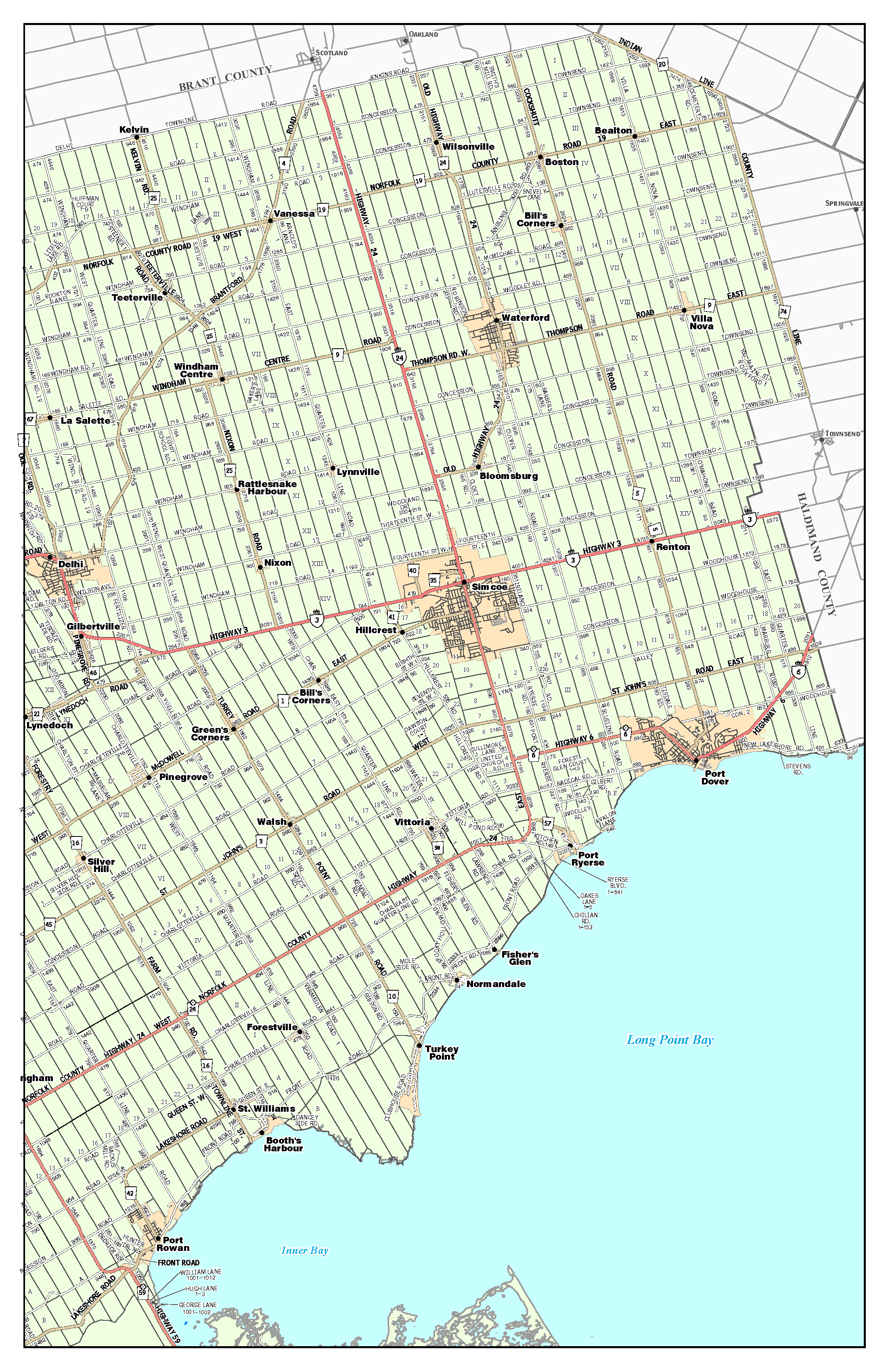 Norfolk County east address range map