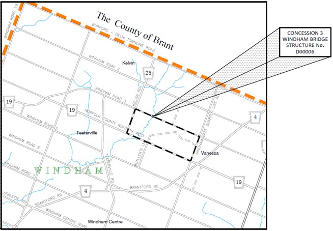Concession 3 Windham Bridge located on Windham Road 3 approximately 1.0km east of Kelvin Road