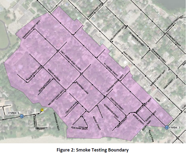 Map of smoke testing area in Port Dover