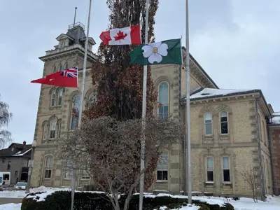Flags at half-mast at County Administration Building Simcoe