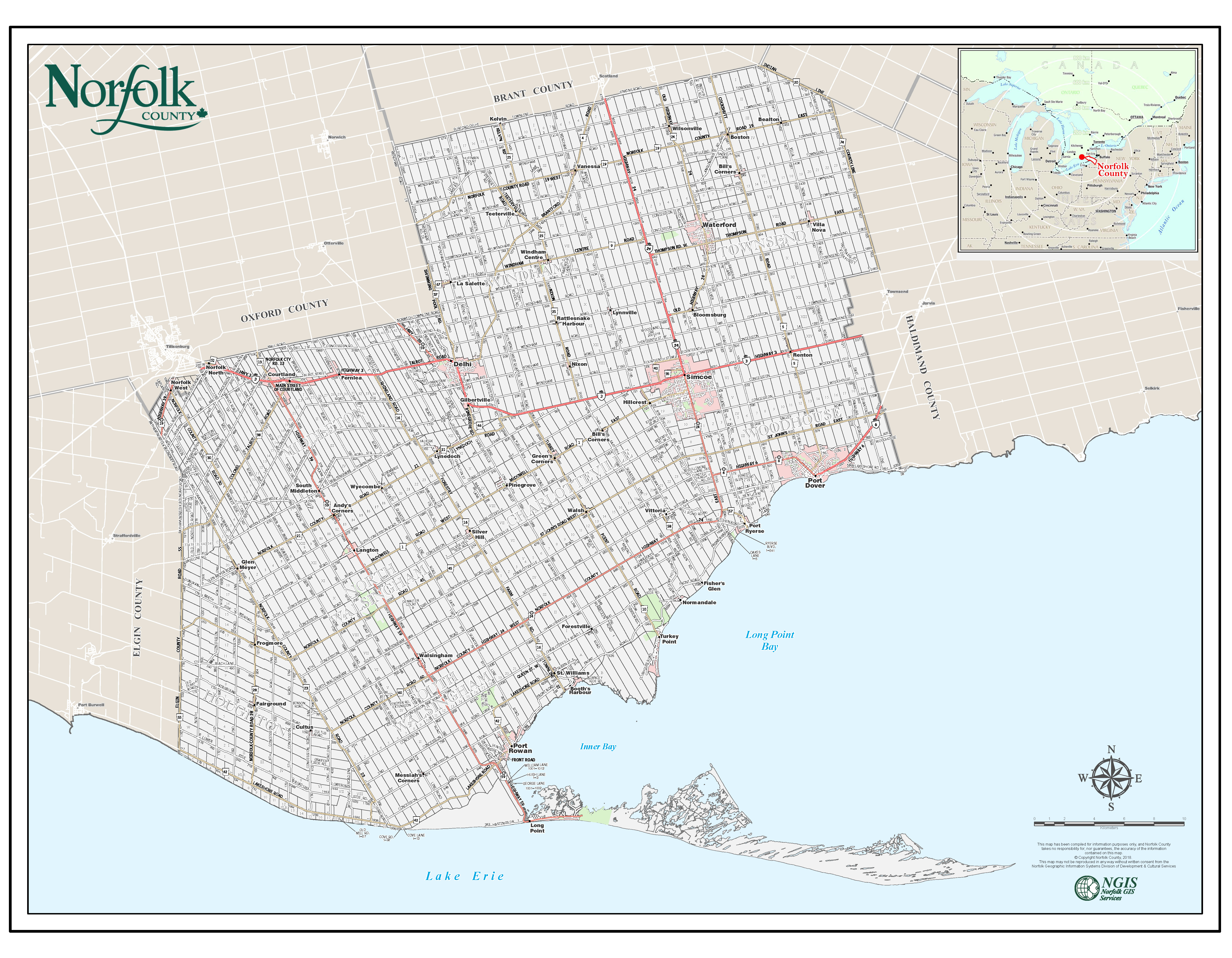 Norfolk County address ranges large map