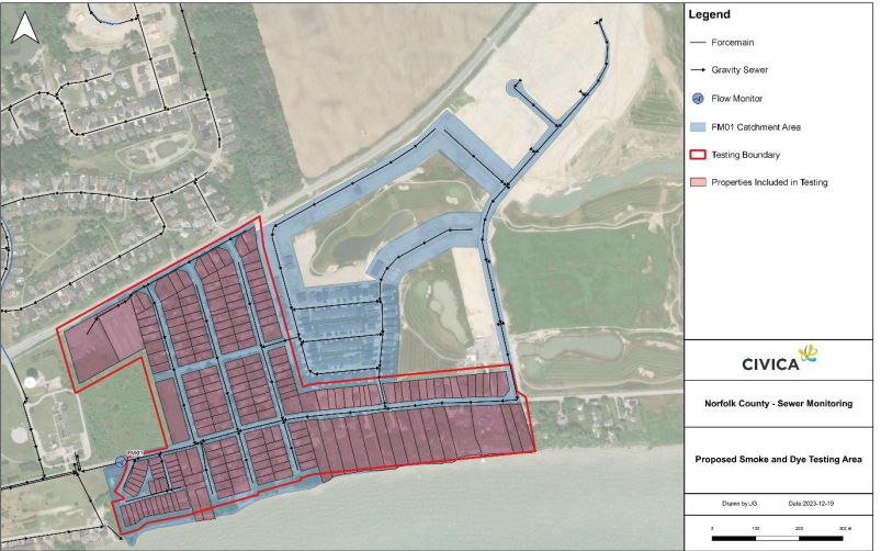 Map of Port Dover smoke testing area