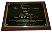 Picture of 2nd Place award plaque of Canada's Best Place to Invest Award.