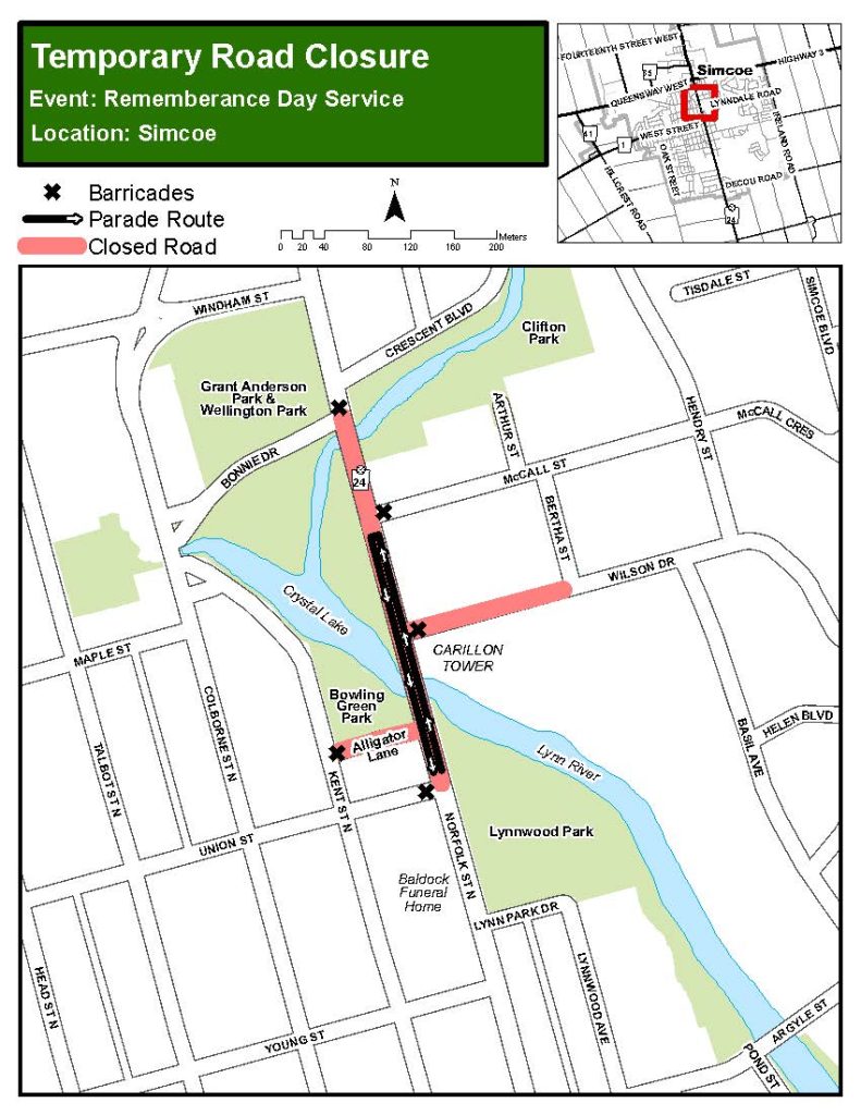 Simcoe Temporary Road Closure Map 